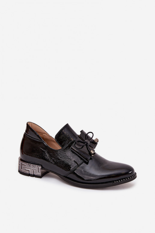 Zapatos negros de charol con tacón bajo y lazos Zazoo 1399