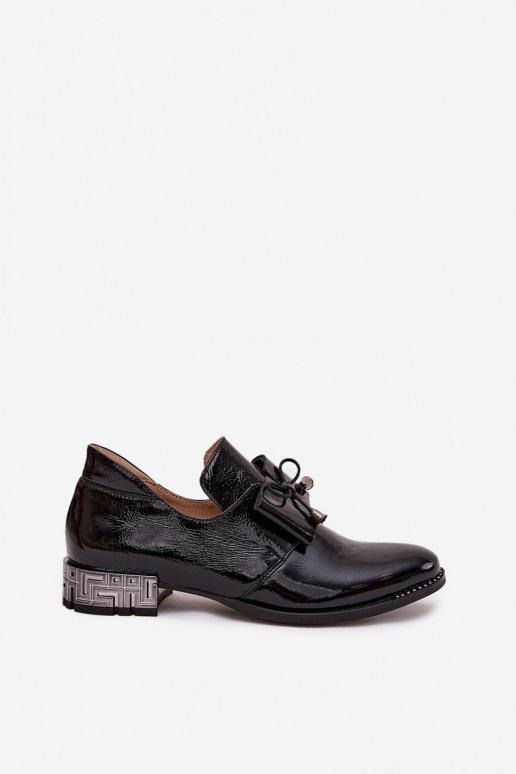Zapatos negros de charol con tacón bajo y lazos Zazoo 1399