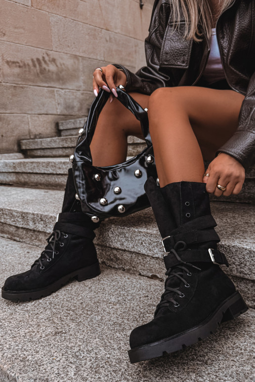 botas de trabajo acolchadas de tobillo con hebillas en color negro Patsy