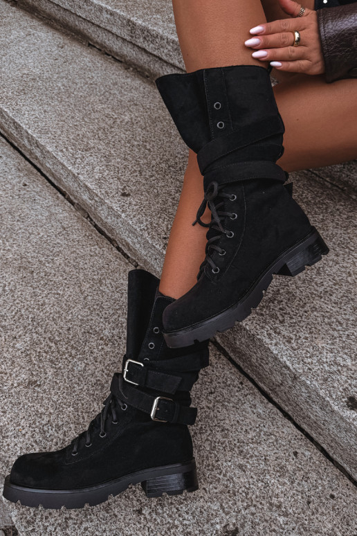 botas de trabajo acolchadas de tobillo con hebillas en color negro Patsy