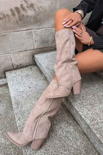 Botas altas para mujer de estilo vaquero con tacón bloque arena Noeline 2