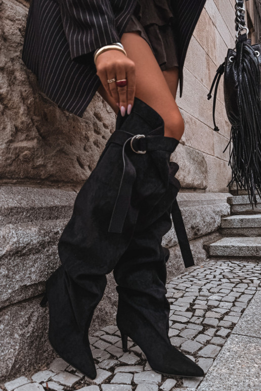 botas altas sin cordones para mujer con tacones en color negro Rosena