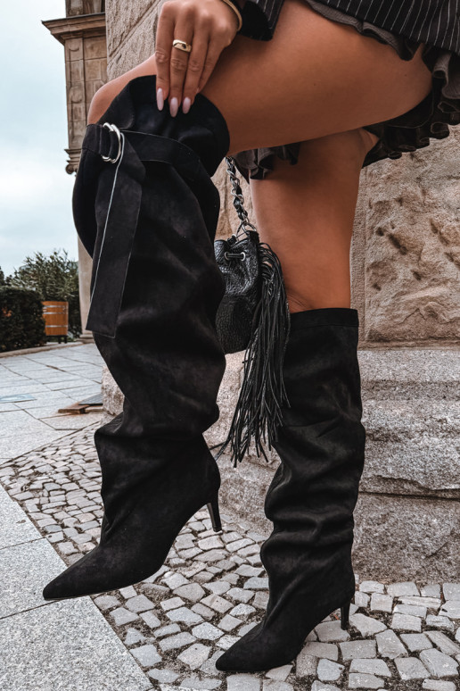 botas altas sin cordones para mujer con tacones en color negro Rosena