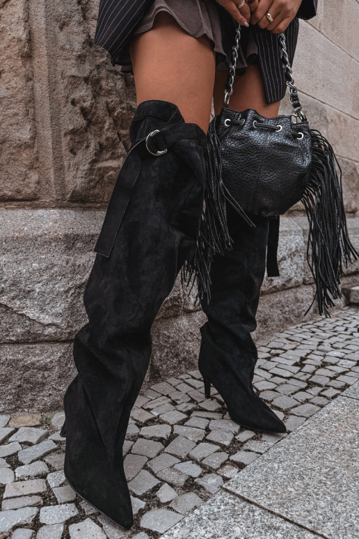 botas altas sin cordones para mujer con tacones en color negro Rosena