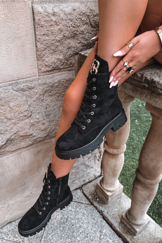 Botines cálidos para mujer con adornos de ante, negros Falira