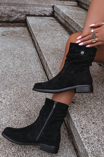 Botines cálidos con volantes y tacones anchos, negros