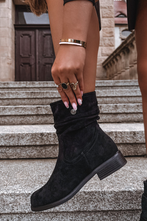 Botines cálidos con volantes y tacones anchos, negros