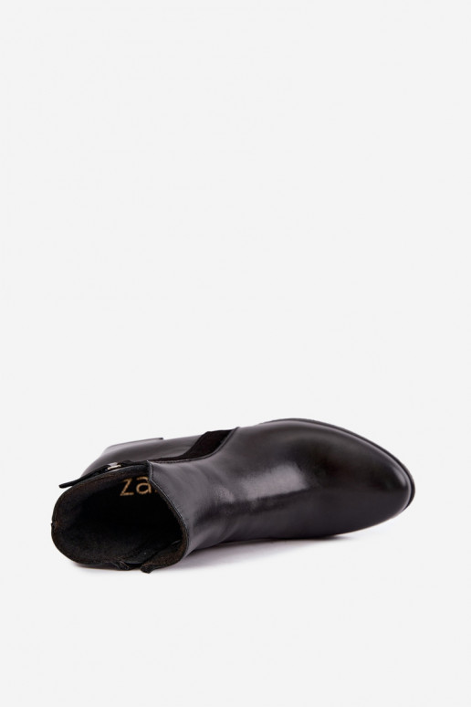 Botines de mujer de cuero sintético con tacones aislados Zazoo 60563 en color negro