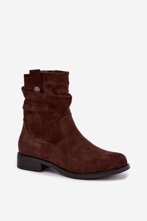 Botines aislados con volantes y tacones anchos S.Barski HY62-8102 en color chocolate