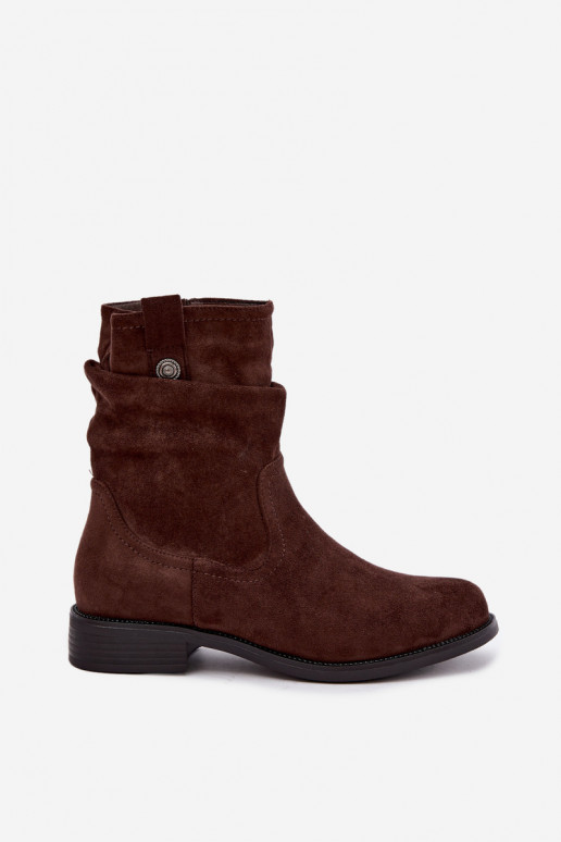 Botines aislados con volantes y tacones anchos S.Barski HY62-8102 en color chocolate