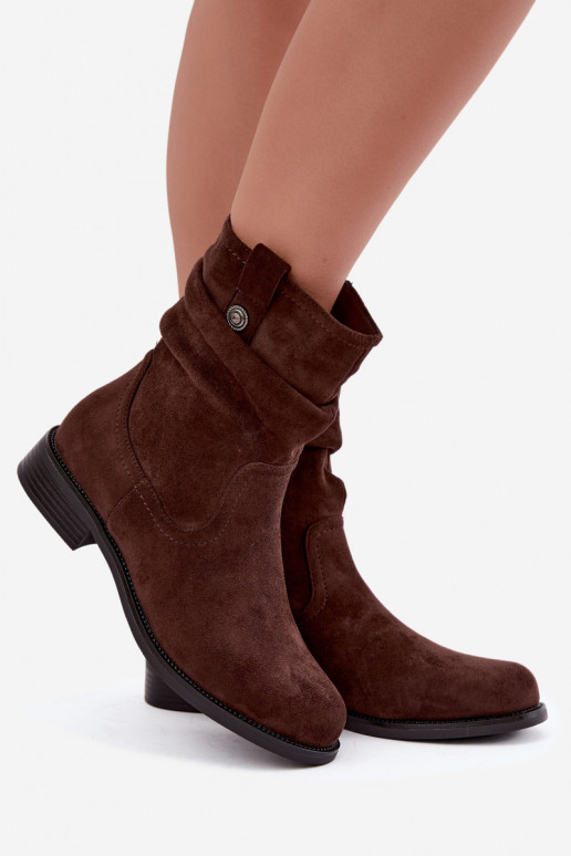 Botines aislados con volantes y tacones anchos S.Barski HY62-8102 en color chocolate