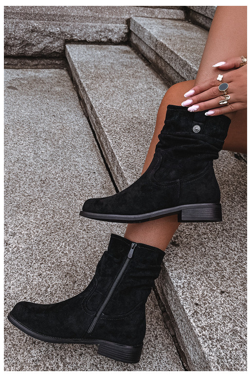 Botines cálidos con volantes y tacones anchos, negros