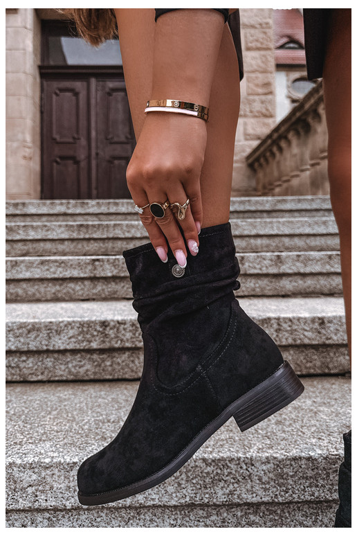 Botines cálidos con volantes y tacones anchos, negros