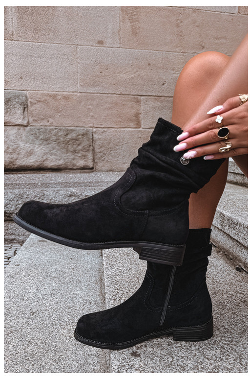 Botines cálidos con volantes y tacones anchos, negros