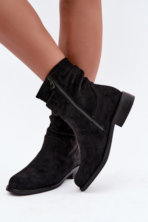Botines cálidos con volantes y tacones anchos, negros