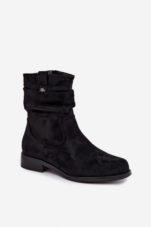 Botines cálidos con volantes y tacones anchos, negros
