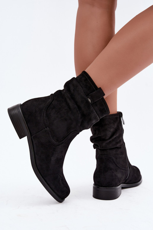 Botines cálidos con volantes y tacones anchos, negros