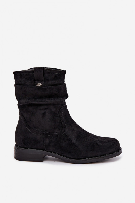Botines cálidos con volantes y tacones anchos, negros