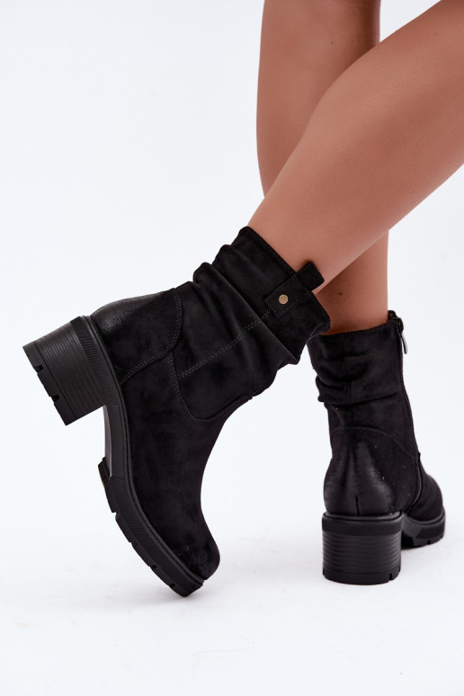 Botines cálidos para mujer con volantes, negros