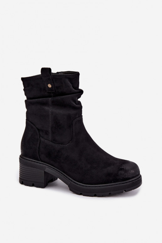 Botines cálidos para mujer con volantes, negros