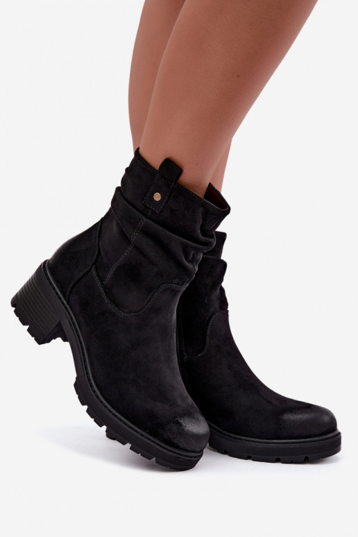 Botines cálidos para mujer con volantes, negros