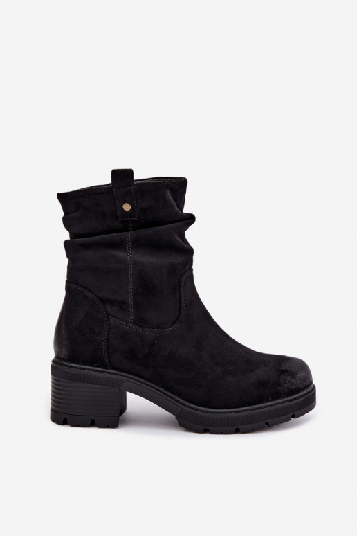 Botines cálidos para mujer con volantes, negros