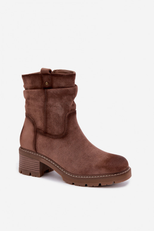 Botines cálidos para mujer con volantes, marrones