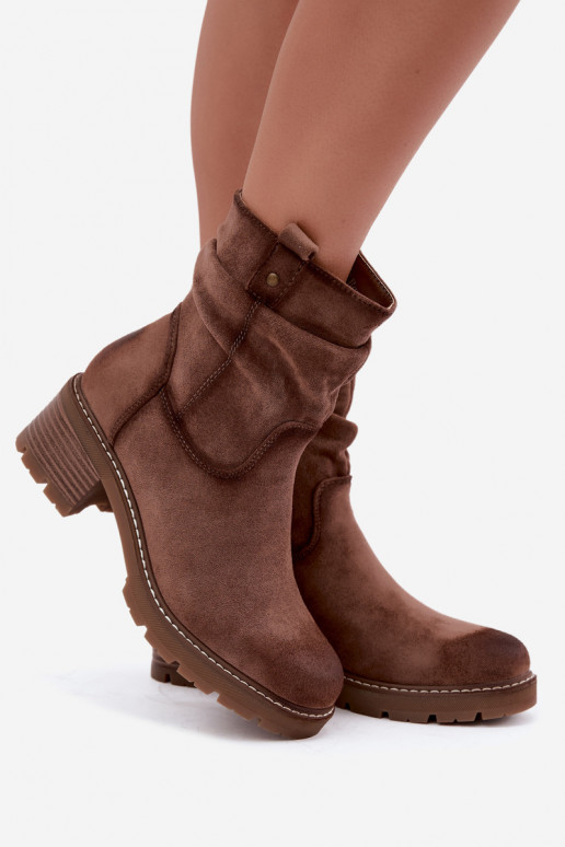 Botines cálidos para mujer con volantes, marrones