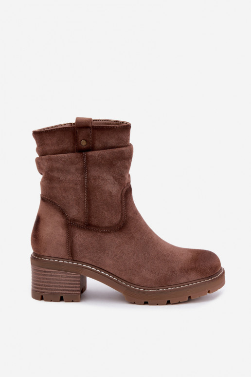 Botines cálidos para mujer con volantes, marrones