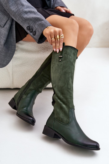 Botas altas cálidas para mujer hasta la rodilla en verde Ivasira