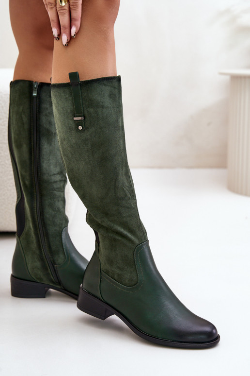 Botas altas cálidas para mujer hasta la rodilla en verde Ivasira