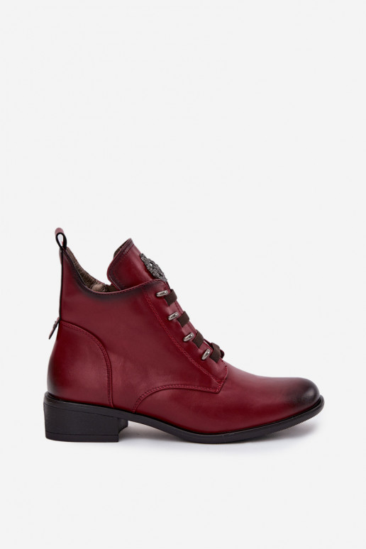 Botines bajos cálidos con adornos en burdeos Nevalia