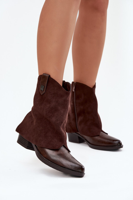Botines cálidos de estilo cowboy con tacones en marrón chocolate Sylvette