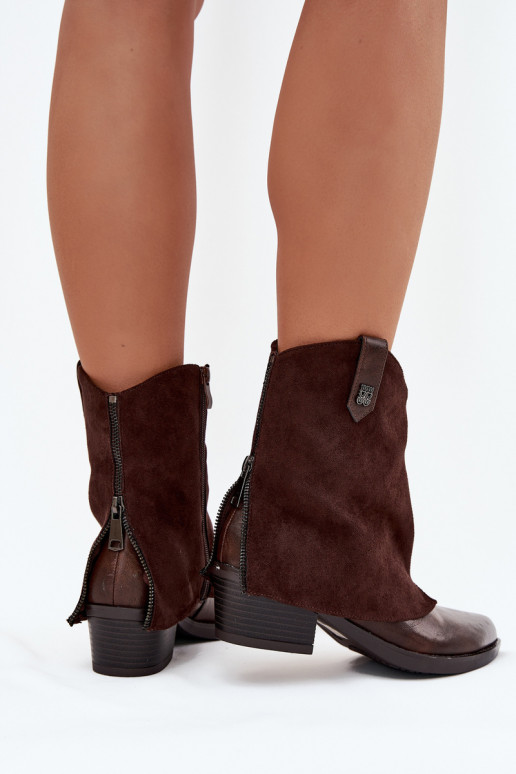 Botines cálidos de estilo cowboy con tacones en marrón chocolate Sylvette