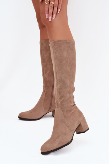 Botas clásicas hasta la rodilla de ante sintético en color arena Sergio Leone KZ205 2