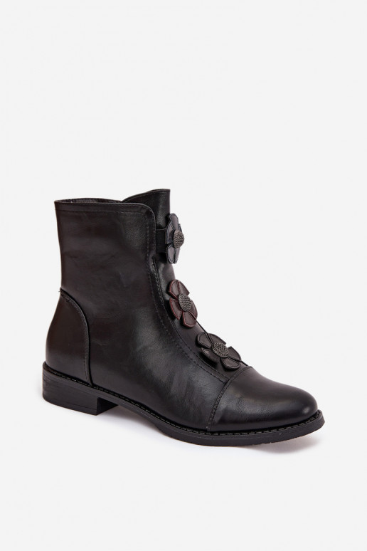 Botines cálidos para mujer con tacones anchos y motivos florales en negro Pravienne