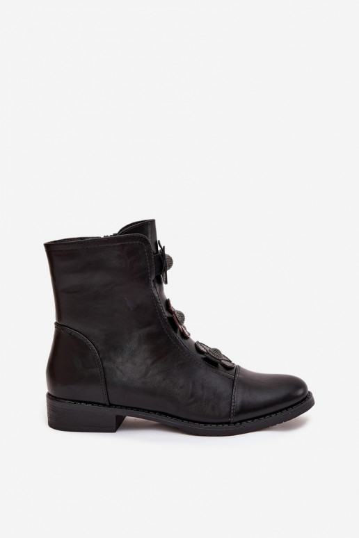Botines cálidos para mujer con tacones anchos y motivos florales en negro Pravienne