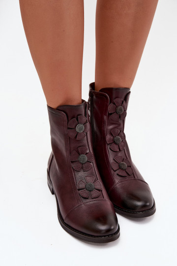 Botines cálidos para mujer con tacones anchos y motivos florales en burdeos Pravienne