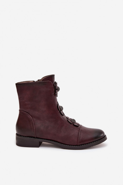 Botines cálidos para mujer con tacones anchos y motivos florales en burdeos Pravienne
