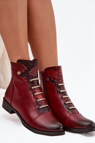 Botines cálidos para mujer con tacones anchos en estampado animal en burdeos Labise