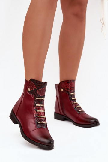 Botines cálidos para mujer con tacones anchos en estampado animal en burdeos Labise 2