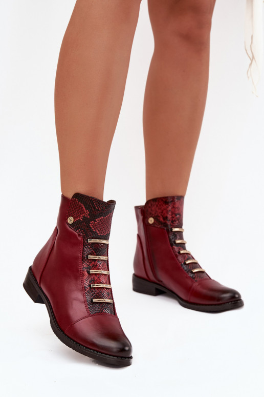 Botines cálidos para mujer con tacones anchos en estampado animal en burdeos Labise