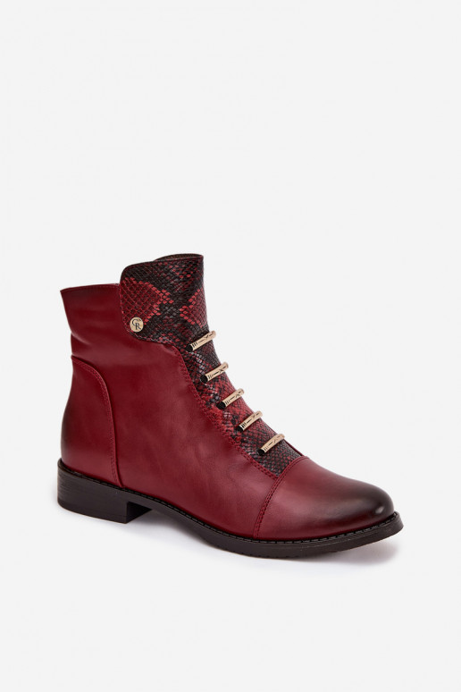 Botines cálidos para mujer con tacones anchos en estampado animal en burdeos Labise
