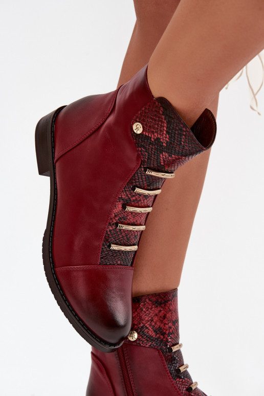 Botines cálidos para mujer con tacones anchos en estampado animal en burdeos Labise