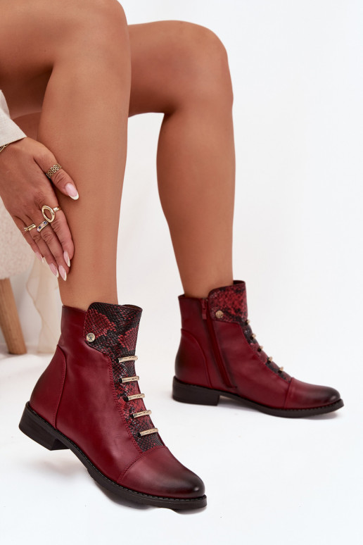 Botines cálidos para mujer con tacones anchos en estampado animal en burdeos Labise
