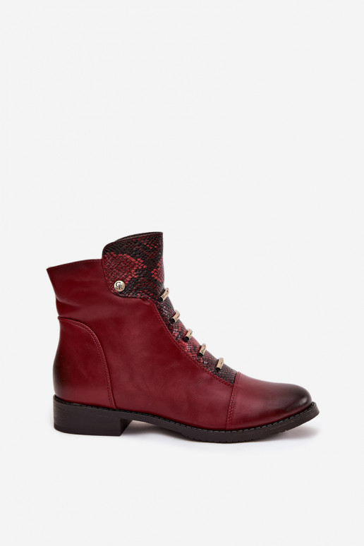 Botines cálidos para mujer con tacones anchos en estampado animal en burdeos Labise
