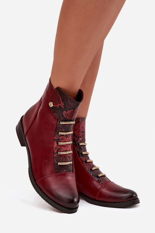 Botines cálidos para mujer con tacones anchos en estampado animal en burdeos Labise