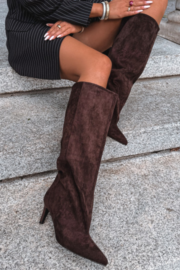 botas altas de mujer slip-on con tacones en chocolate Favra