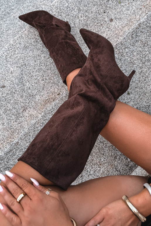 botas altas de mujer slip-on con tacones en chocolate Favra
