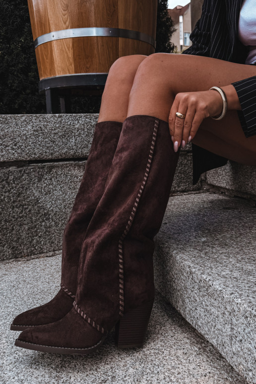 Botas altas para mujer de estilo vaquero con tacón bloque chocolate Noeline